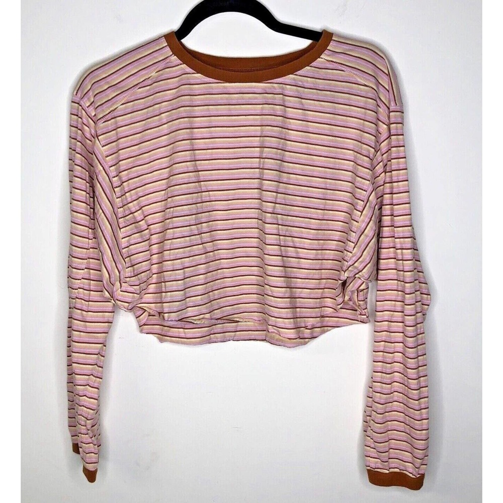 BDG Urban Outfitters Striped Cropped Top Size S Pink Brown Long Sleeve